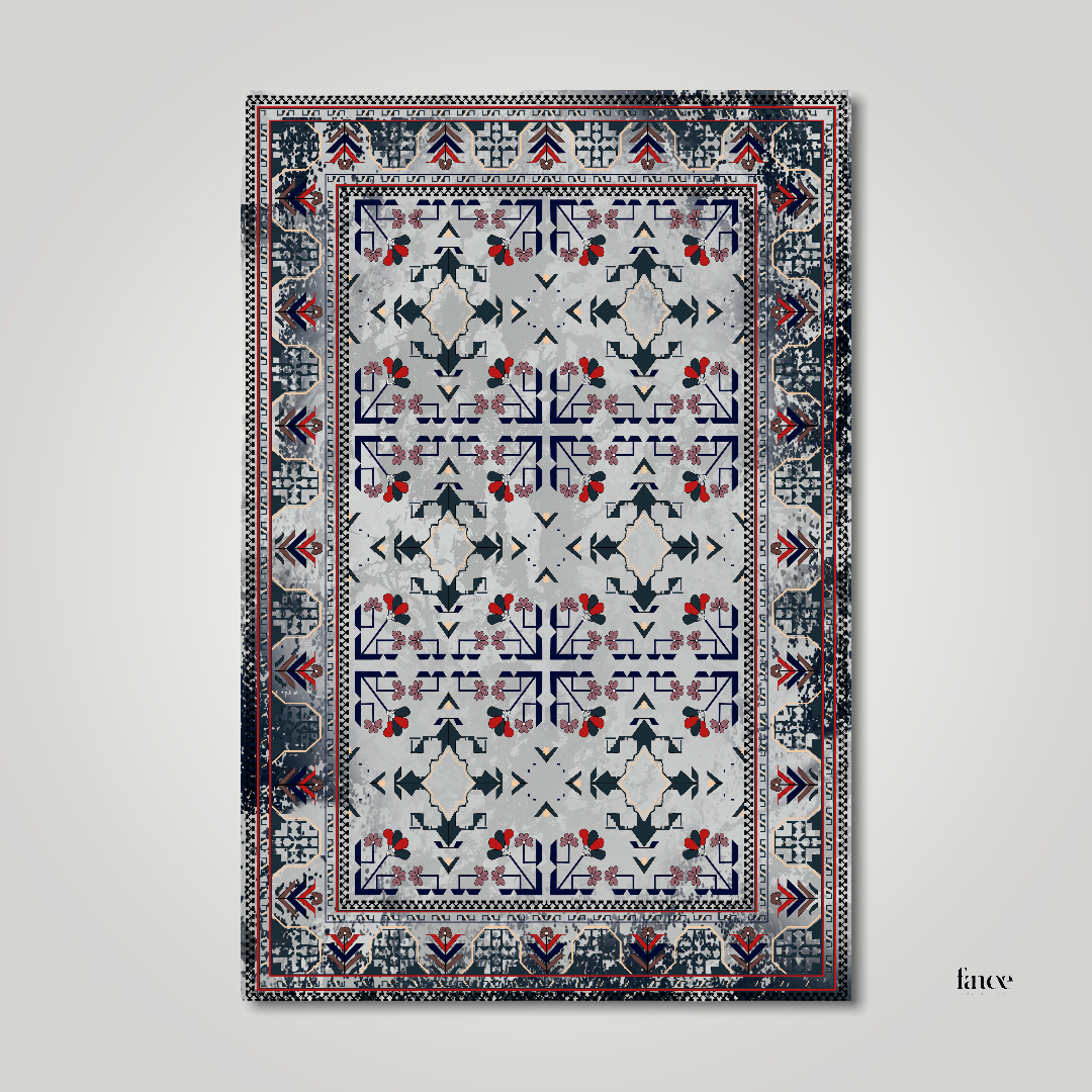 Anatolian Collection Afghan style gray rug with six central designs | AFG006