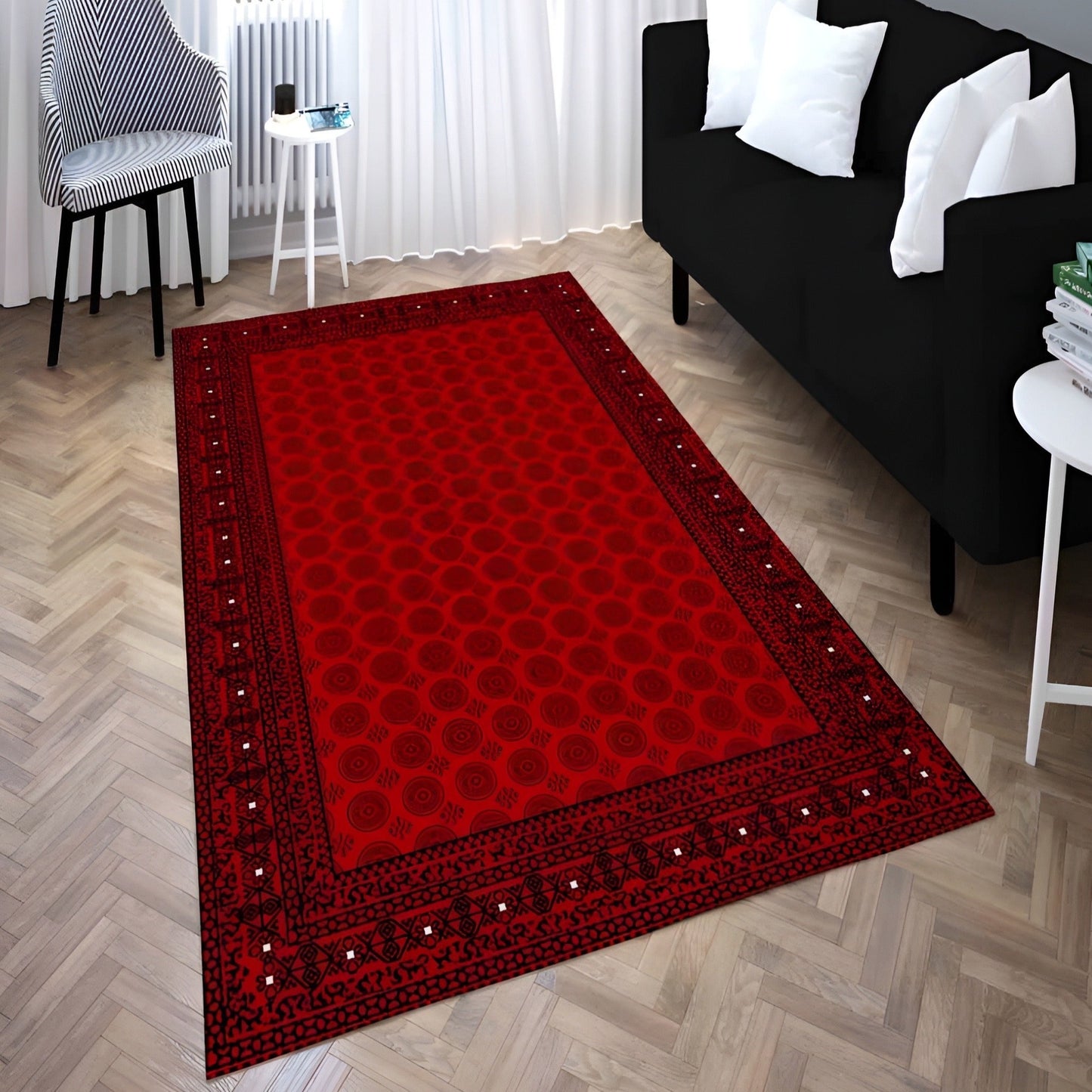 Anatolian Collection Afghan style red rug with circles in center | AFG002