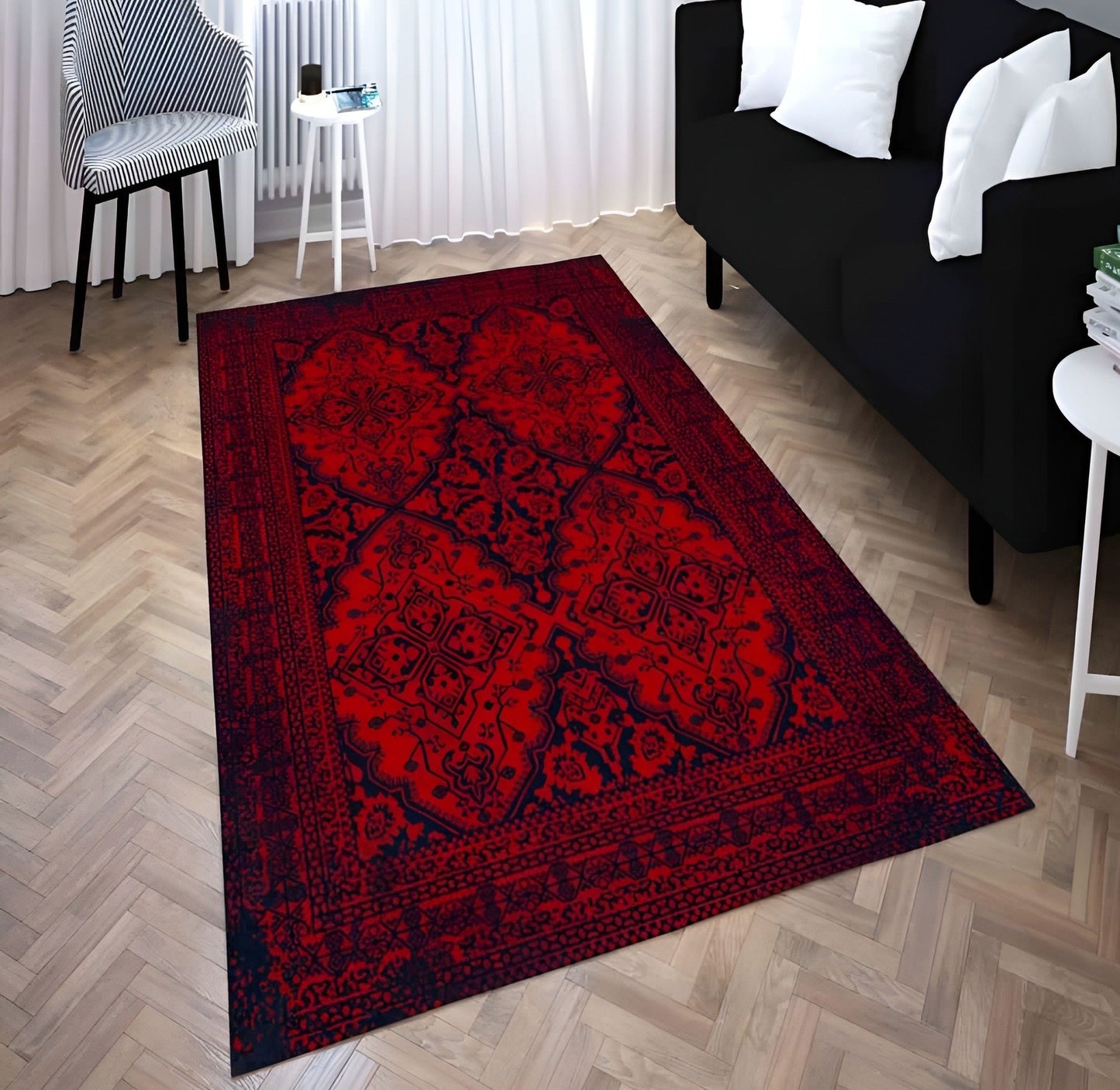 Anatolian Collection Afghan style red rug with 4 central flowers | AFG003