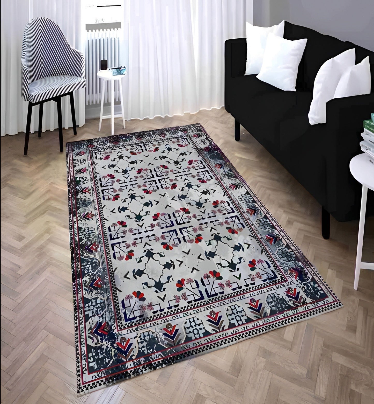 Anatolian Collection Afghan style gray rug with six central designs | AFG006