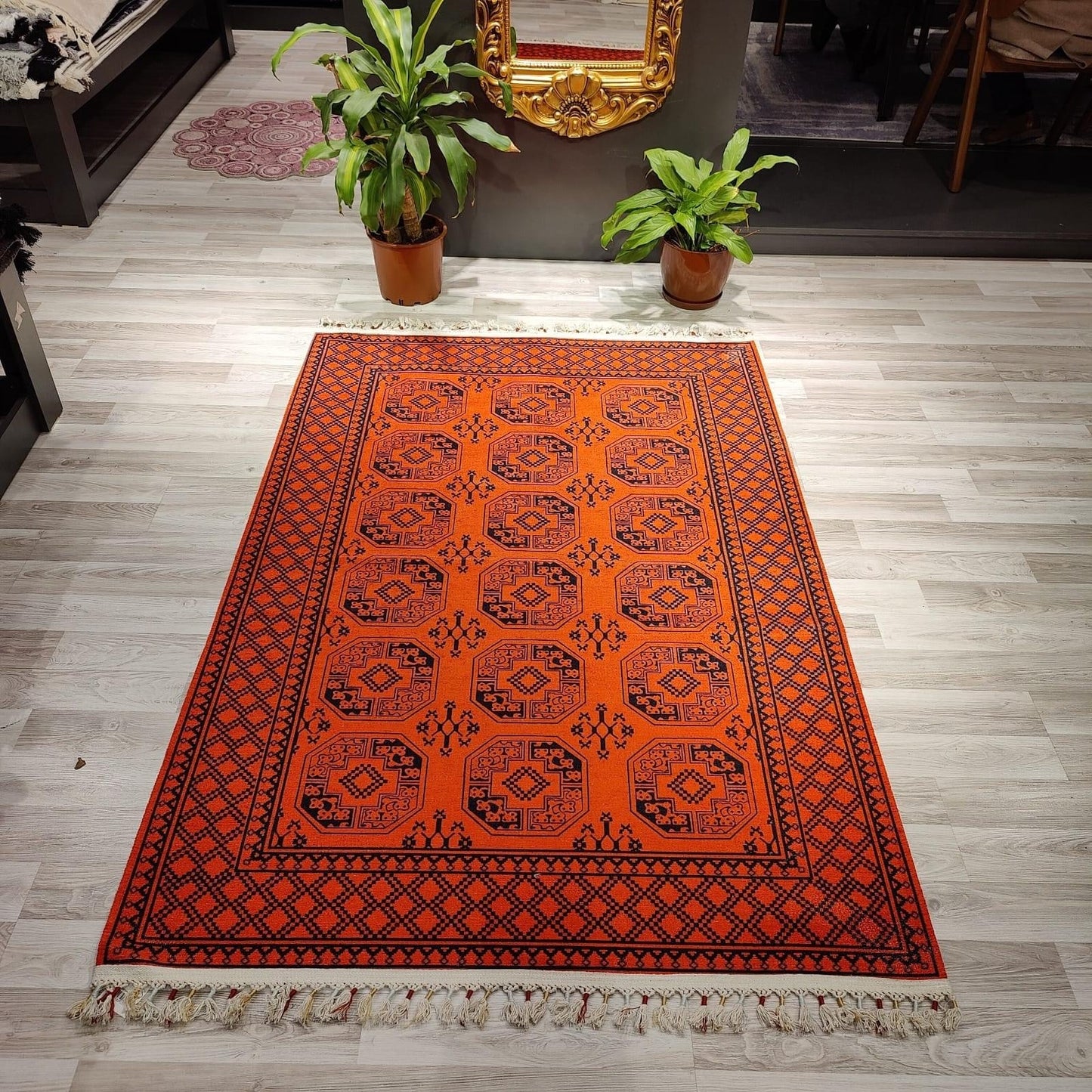 Anatolian Collection Afghan red rug with round circles in center | AFG001