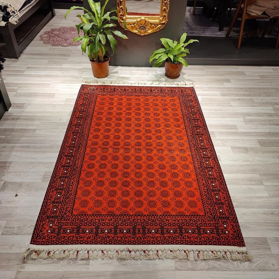 Anatolian Collection Afghan style red rug with circles in center | AFG002