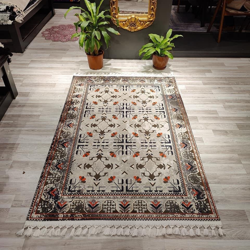 Anatolian Collection Afghan style gray rug with six central designs | AFG006