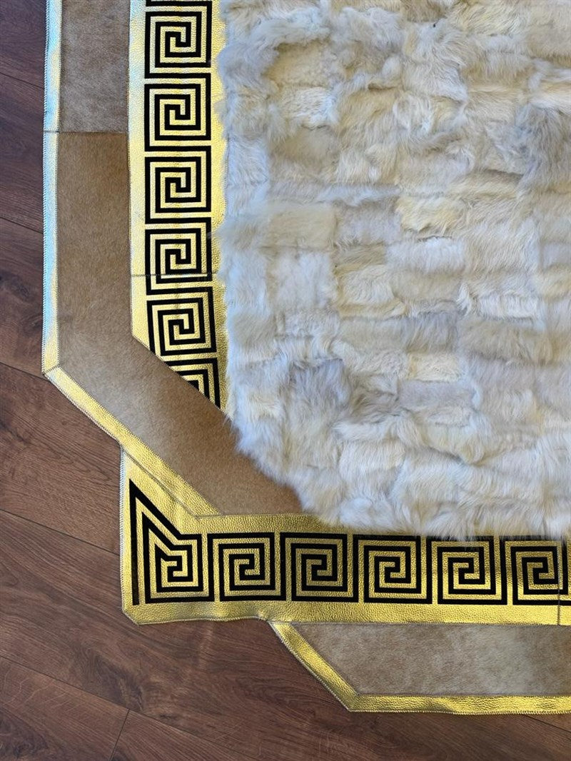 Versace Frame Design | Premium Leather Luxury Rug | Cream-Brown-01