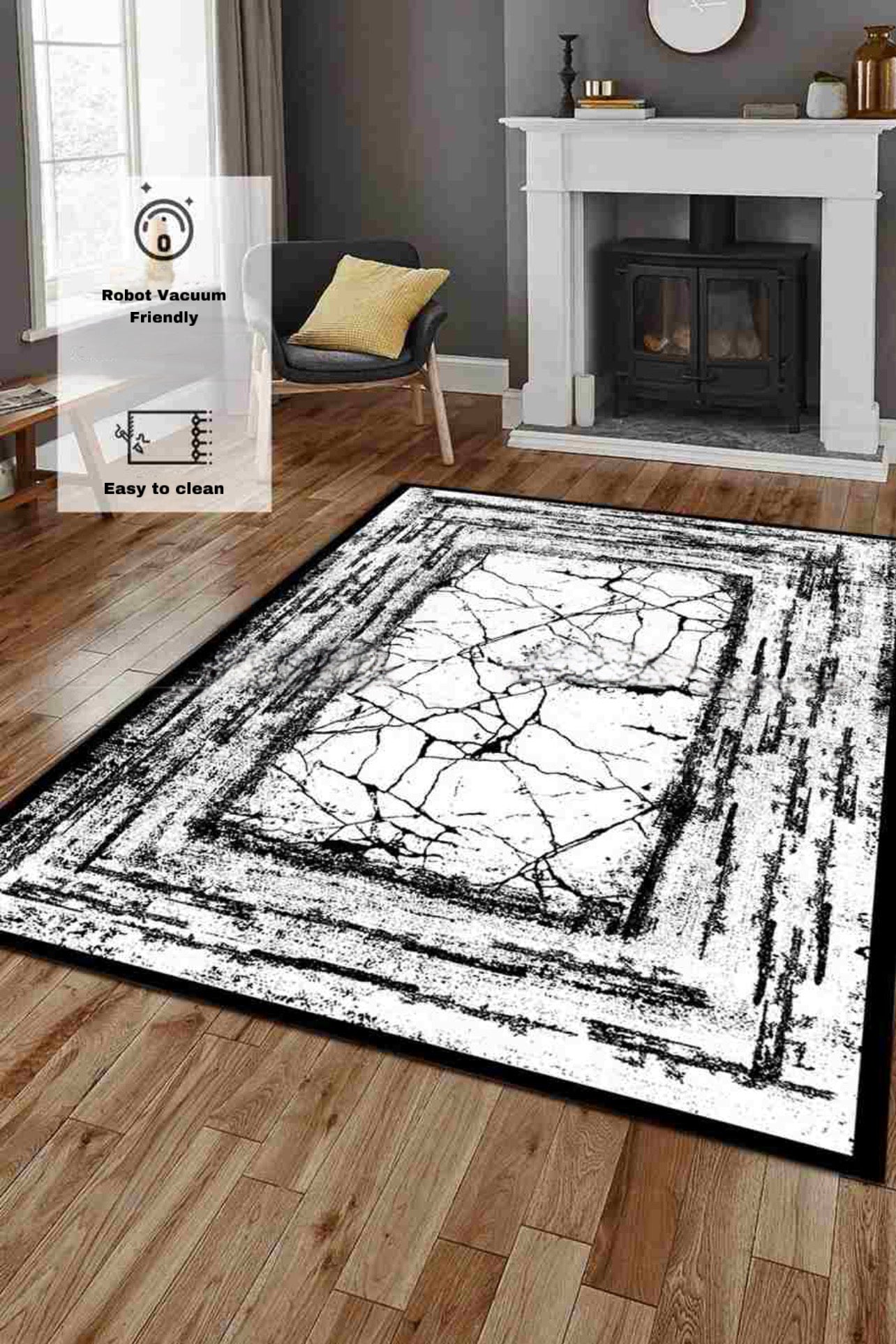 Modern style rug with black and white design | Bamboo Collection | 0624