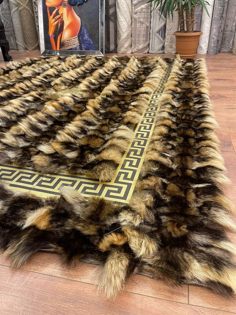 Versace Frame Natural Fox Design | Premium Leather Luxury Rug | Brown