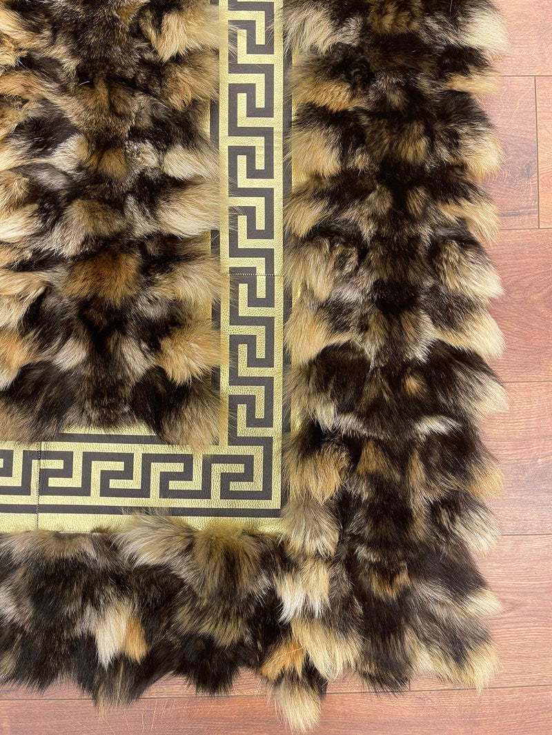 Versace Frame Natural Fox Design | Premium Leather Luxury Rug | Brown