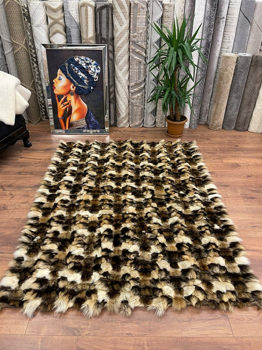 Versace Natural Fox Plain Design Premium Leather Luxury Rug | Brown