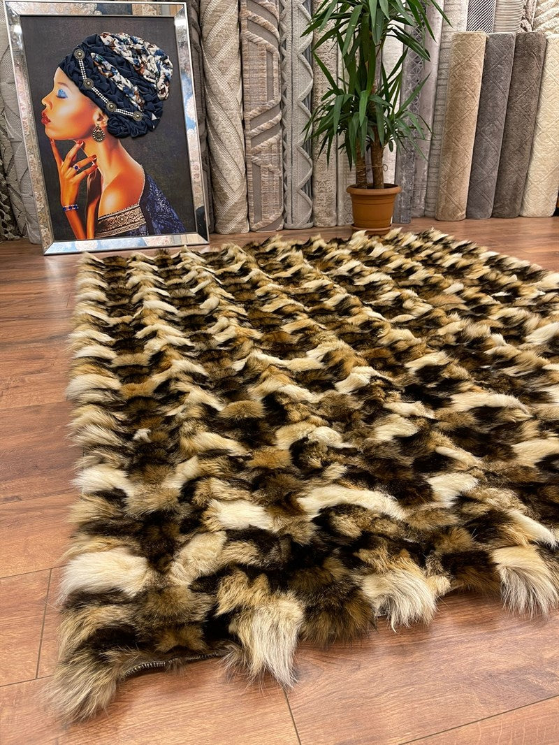 Versace Natural Fox Plain Design Premium Leather Luxury Rug | Brown