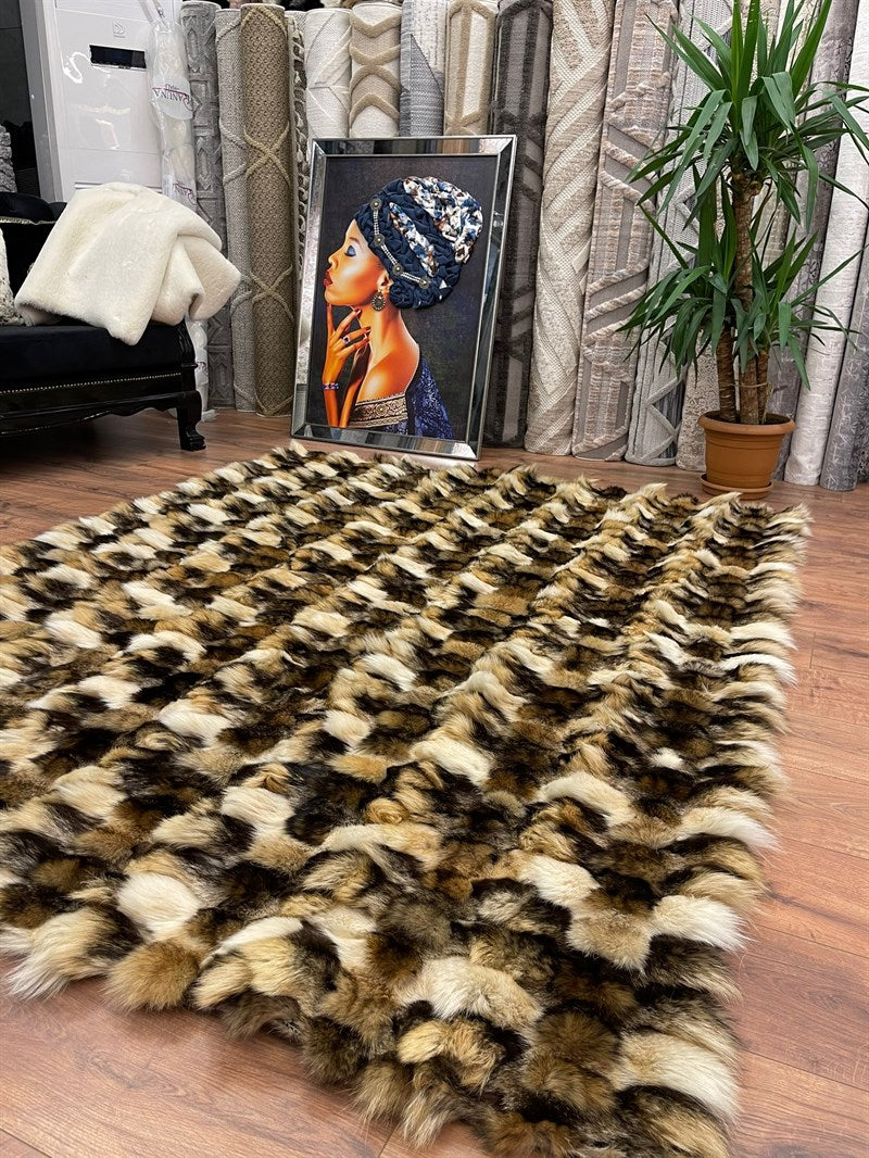 Versace Natural Fox Plain Design Premium Leather Luxury Rug | Brown