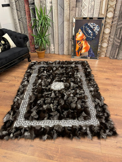 Versace Frame Design Premium Leather Luxury Rug | Gray-01