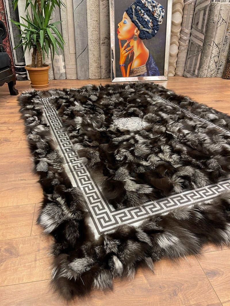 Versace Frame Design Premium Leather Luxury Rug | Gray-01