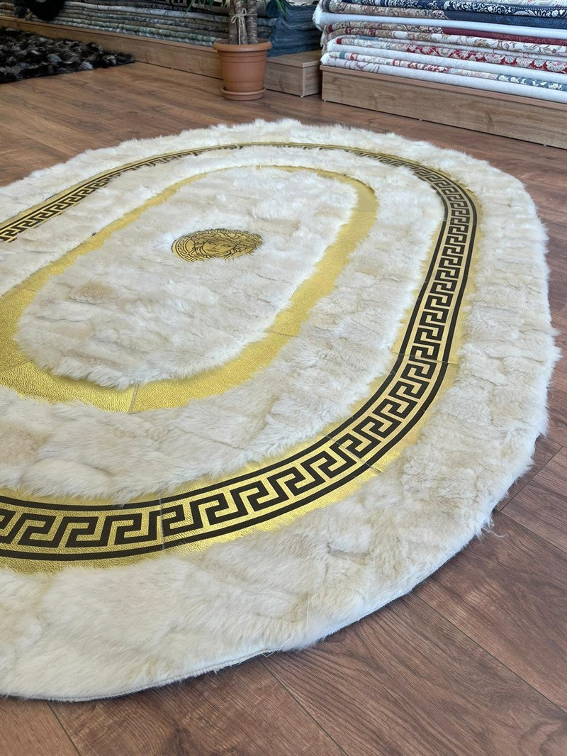 Versace Oval Frame Design | Toscana Premium Leather Luxury Rug |