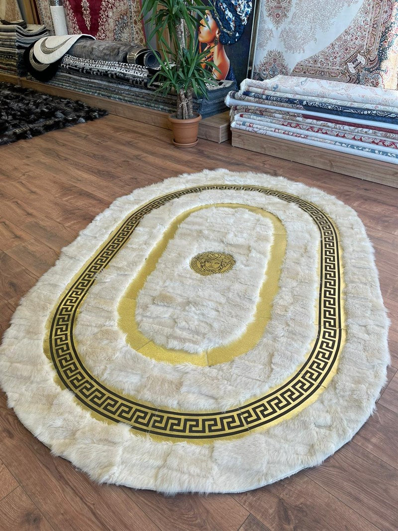 Versace Oval Frame Design | Toscana Premium Leather Luxury Rug |