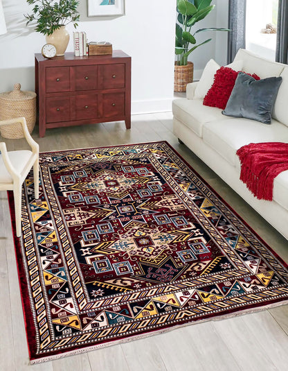 Kazak Design Rug with Dark Red Color