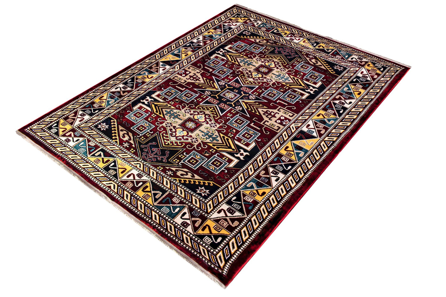 Kazak Design Rug with Dark Red Color