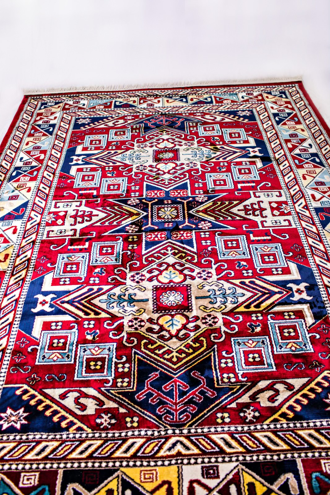 Kazak Design Rug with Dark Red Color