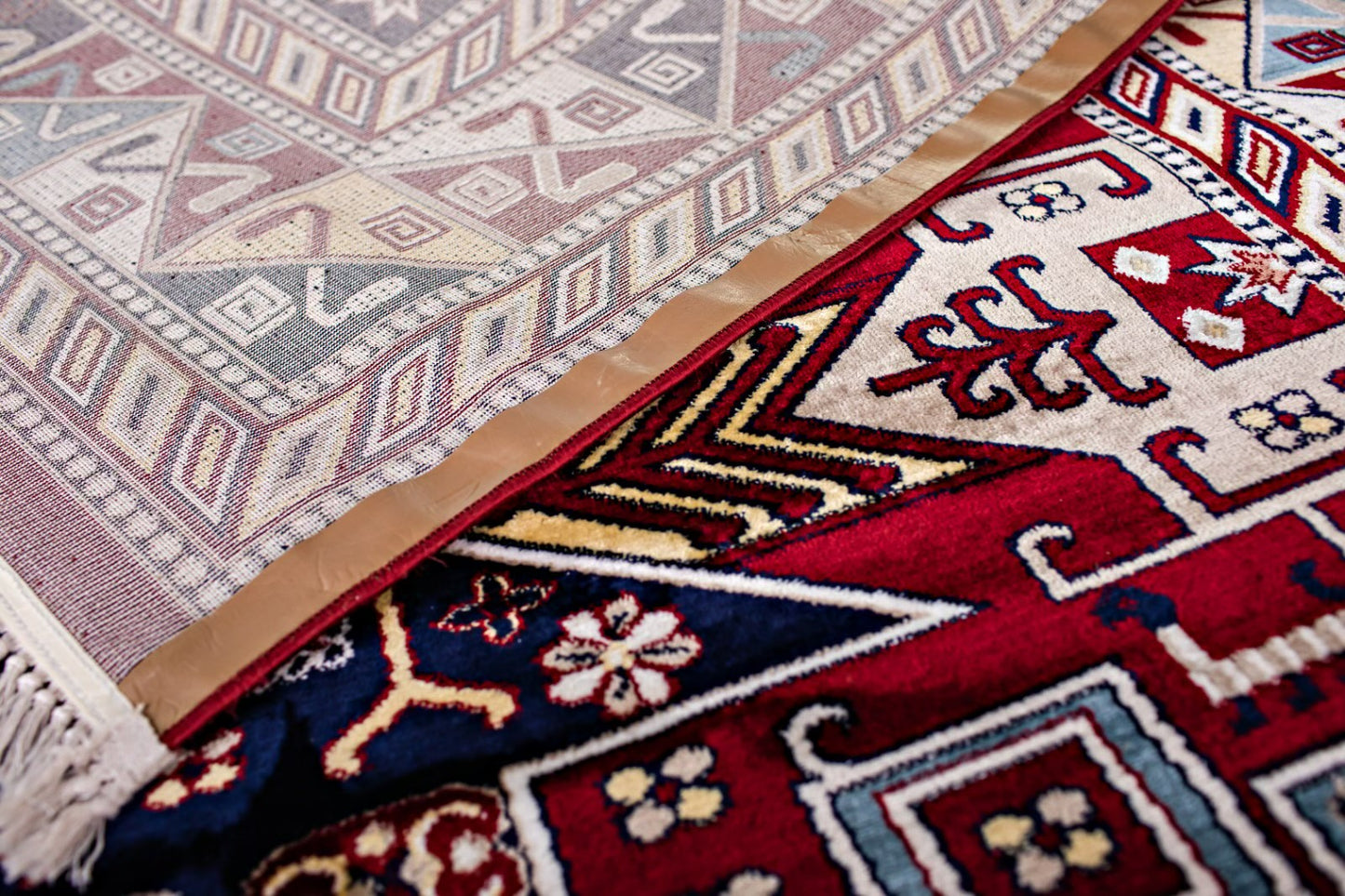 Kazak Design Rug with Dark Red Color