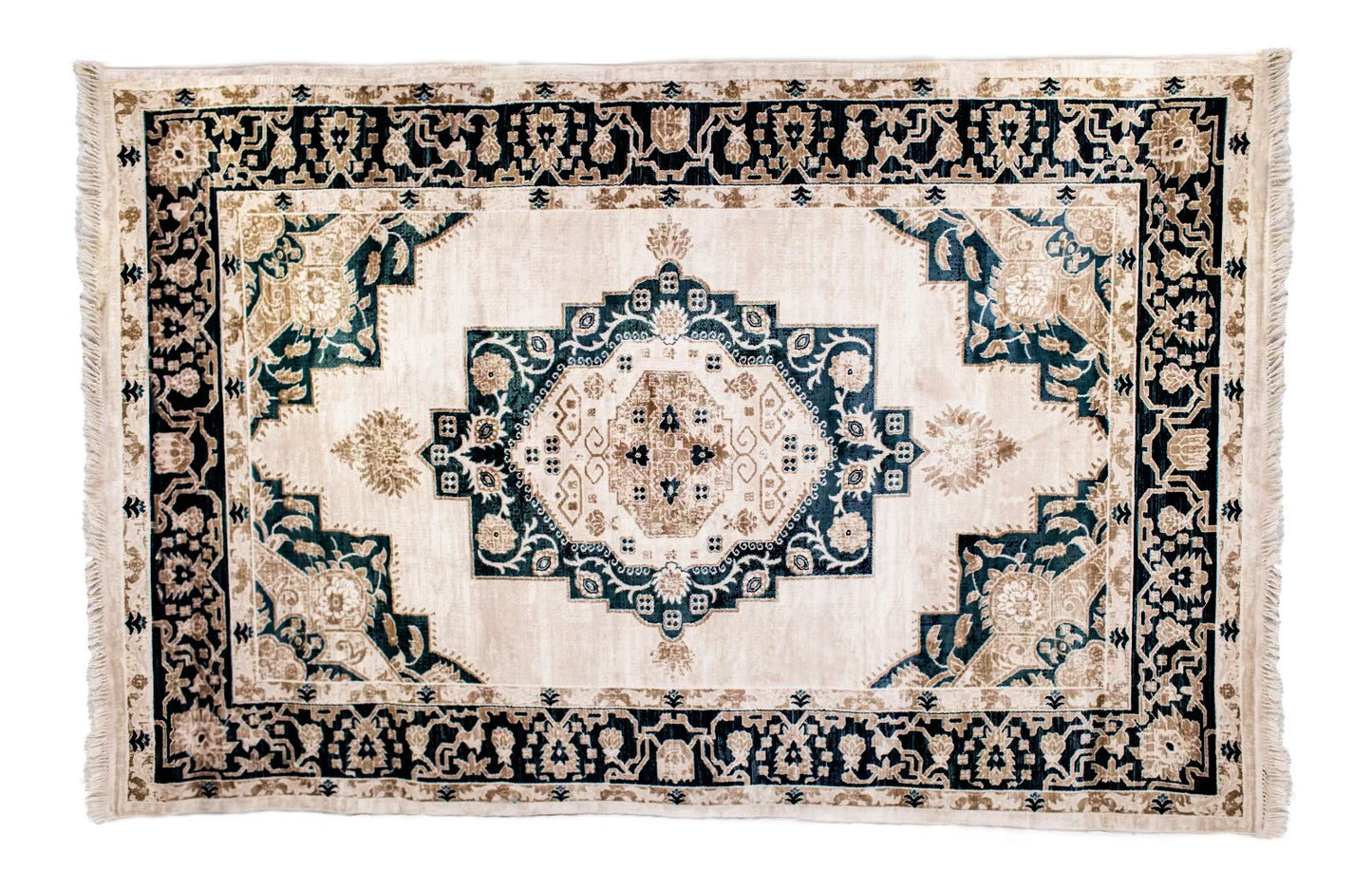 Kazak Design Rug Central Design Beige & Navy Color