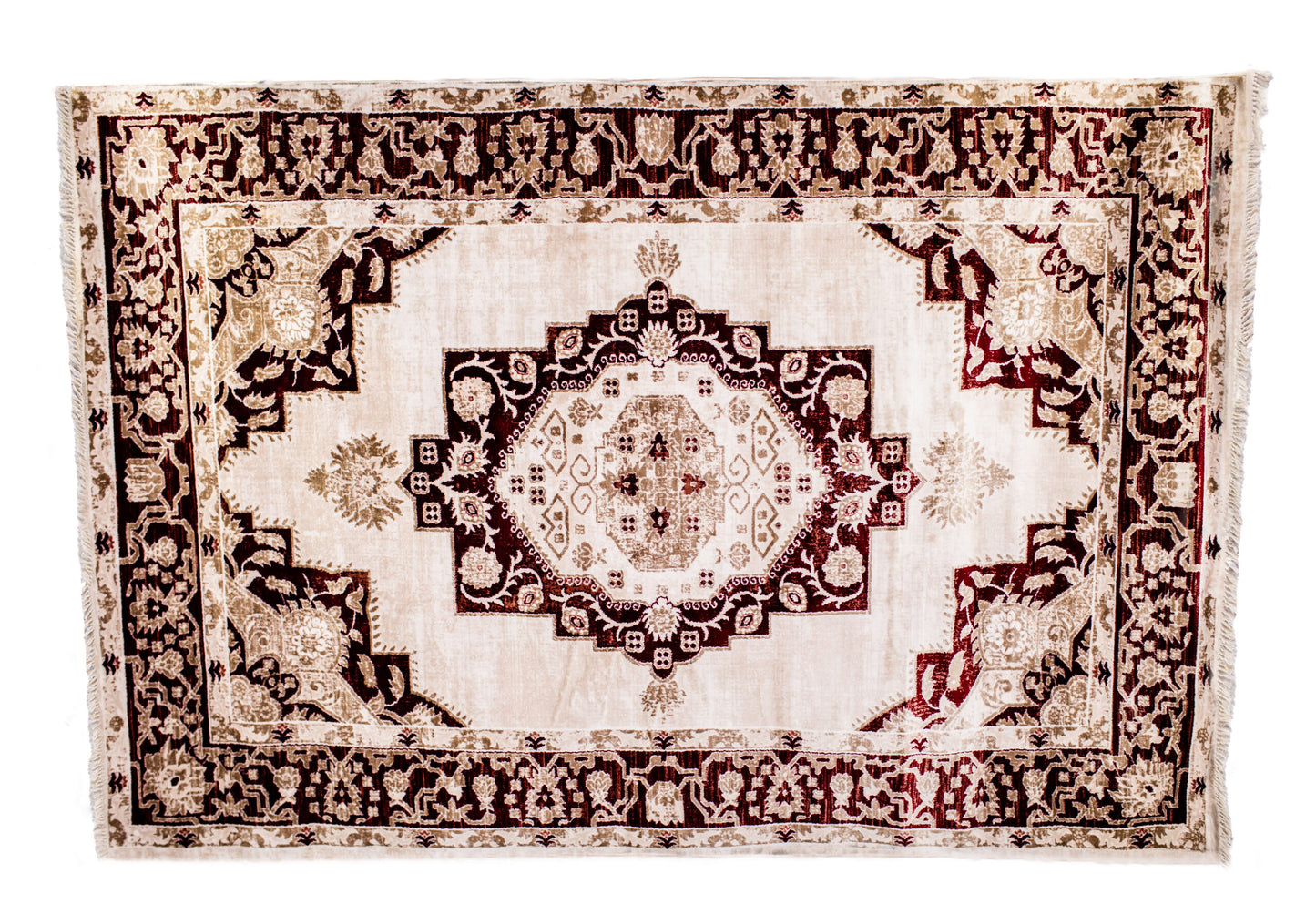 Kazak Design Rug with Neutral Dark Red Color